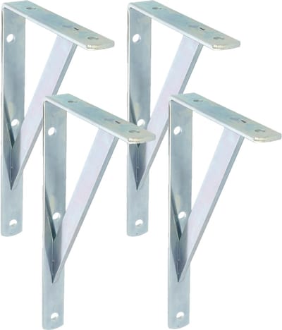 AMIG Plankdrager/planksteun van metaal - 4x - gelakt zilver - H250 x B150 mm - boekenplank steunen - tot 320 kg