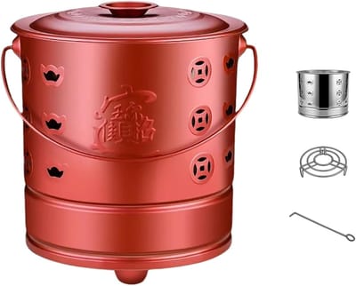 Verbrandingsvat - Afvalton Deksel - Tuinafval Verwerken - Roestvrij Staal - 42.5 cm - Rood