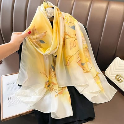 Zachte Imitatiezijde Sjaal 90x180 cm voor Dames - Hoofddoek, Bandana en Halsdoek-F-82-2 - Yellow