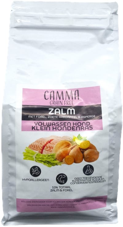Camma Graanvrij Zalm met Forel, Zoete Aardappel & Asperge - Volwassen Hond Klein Hondenras 2kg