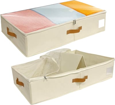 SnelShoppen - Opbergcontainers voor onder het Bed - Deken Opbergzakken met Steunpanelen, Opvouwbare Kledingopbergzakken met Doorzichtig Voorvenster -