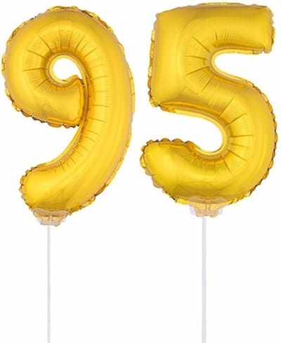 95 jaar leeftijd feestartikelen - versiering cijfers - ballonnen op stokje - van 41 cm - Combi van cijfer 95 - in het goud