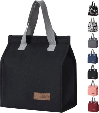 Geïsoleerde lunchtas voor heren en dames - grote lunchbox - herbruikbare lekvrije tas voor kantoor, werk, school, strand of reizen (donker)