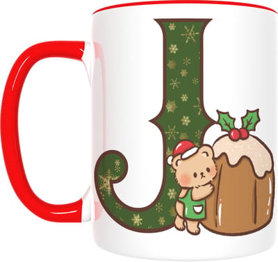Kerst Mok met Letter J & Beer – Feestelijk Cadeau met Kersttas – Inclusief Cadeauverpakking – 350ml