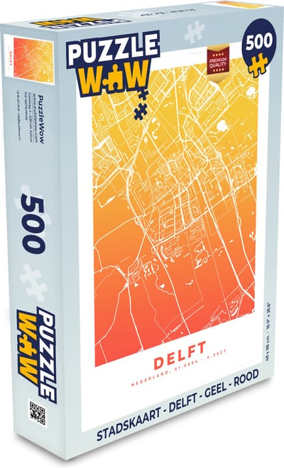 Puzzel Stadskaart - Delft - Geel - Rood - Legpuzzel - Puzzel 500 stukjes - Plattegrond
