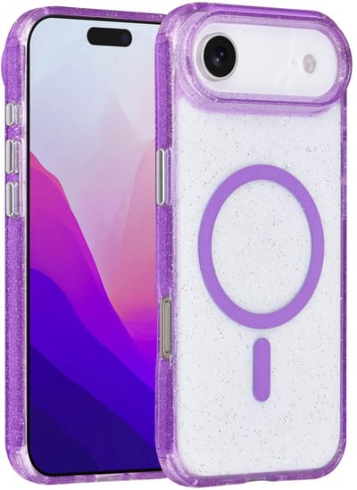 Backcover Hoesje Geschikt voor: iPhone Air - MagSafe Compatibel – Transparant Glitter Design – Krasbestendig – Slanke Bescherming met Perfecte Pasvorm - Paars