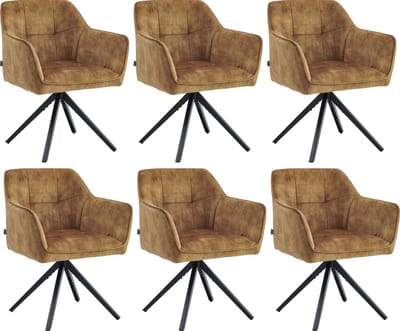 Colenis® - Pearl Eetkamerstoel - Set Van 6 - Okergeel - Adoré Velvet - Industrieel