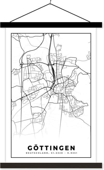 Posterhanger incl. Poster 40x60 cm - Schoolplaat - Göttingen - Kaart - Stadskaart - Plattegrond - Textielposter - Zwarte latten - Stadskaart