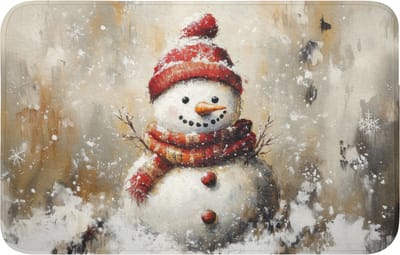 WC mat 80x50 cm - Antislip - Sneeuwpop - Winter - Sneeuw - Beige - Toiletmat - Vloermat - Douchemat - Toilet tapijt - Toiletmatten