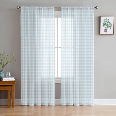 Geel Geruit Transparante Gordijnen voor Slaapkamer Woonkamer Voile Raamgordijnen Tule Gordijnen voor Kinderkamer 135W x 114H(cm)