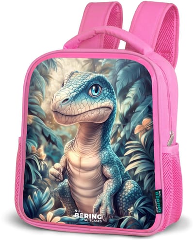 NoBoringSuitcases.com® - Rugzak roze - Schooltas meisjes - Dino in mystieke jungle met maanlicht - Kinder rugtas meisje - Boekentas kind - Kinderrugzak voor school - Schoolrugzak