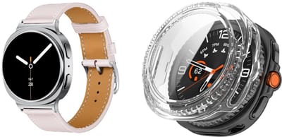 Strap-it Bundel – Leren Smartwatch Band met Gespsluiting (Roze) + Hard Case met Screenprotector Glas (Transparant) geschikt voor Samsung Galaxy Watch 8 Classic (46mm)