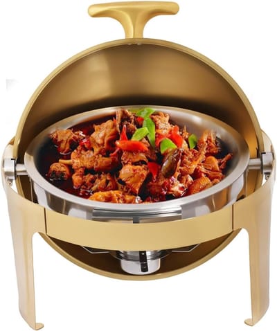 Warmhoudbak Buffetset - Chafing Dish - Buffetten Organiseren - Dekselhouder met Hoek - 9 Liter Capaciteit - Goud