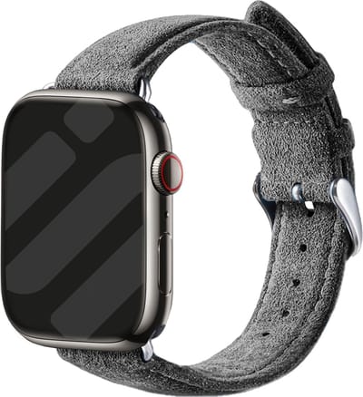 Strap-it Alcantara bandje geschikt voor Apple Watch bandje - Series 1/2/3/4/5/6/7/8/9/10/11/SE/SE2/SE3 in de maat: 38 / 40 / 41 / 42mm - bandje gemaakt van kunstleer - Smartwatchbandje met gespsluiting (grijs)