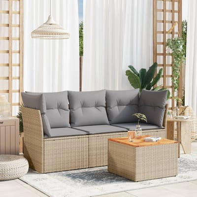 vidaXL - 4-delige - Loungeset - met - kussens - poly - rattan - beige