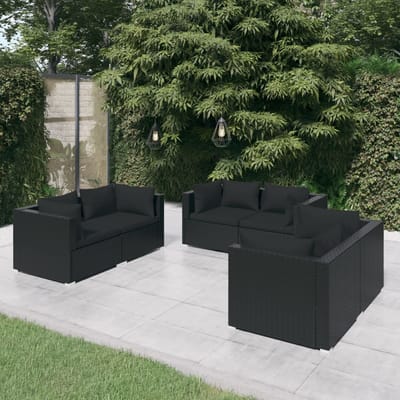 vidaXL - 6-delige - Loungeset - met - kussens - poly - rattan - zwart