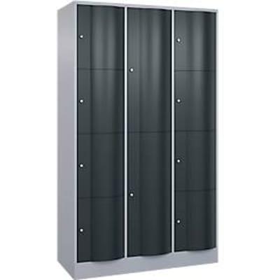 C+P Resisto combi lockerkast, 3 vakken, 10 vakken, B 1148 x D 540 x H 1950 mm, blank aluminium/antraciet grijs
