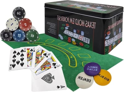 Complete Blackjack Poker Set voor Texas Holdem met 200 Chips, Tafelkleed en Spel voor Familie en Vrienden