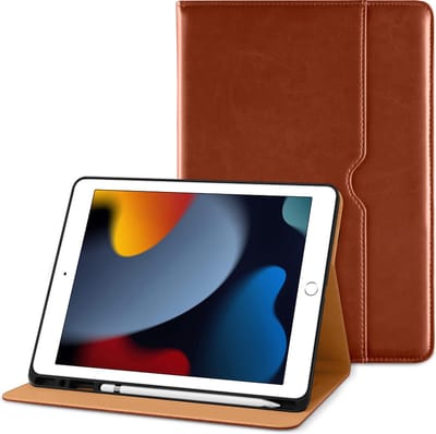Dasaja leren hoes bruin met pen houder geschikt voor iPad 10.2 (2019 / 2020 / 2021)