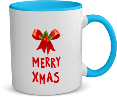 Akyol - kerst merry xmas strik en hulst koffiemok - theemok - blauw - Kerstmis - kerst beker - winter - kerst - christmas - kerst cadeau - 350 ML inhoud