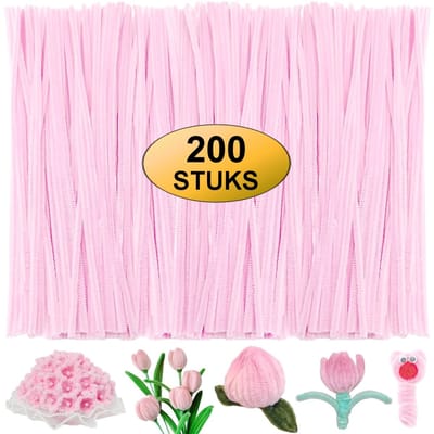 Fako Bijoux - 200 Lichtroze Pijpenragers - Set van 200 Stuks Chenille Draden - Lichtroze - 30 cm Lang - Knutselen - DIY - Hobby - Chenille Draad – Flexibele Pijpenragers - Kinderen en Volwassenen - 200 Stuks