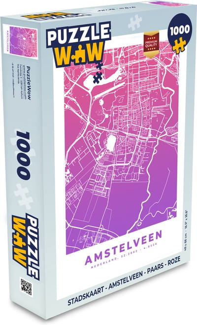 Puzzel Stadskaart - Amstelveen - Paars - Roze - Legpuzzel - Puzzel 1000 stukjes volwassenen - Plattegrond