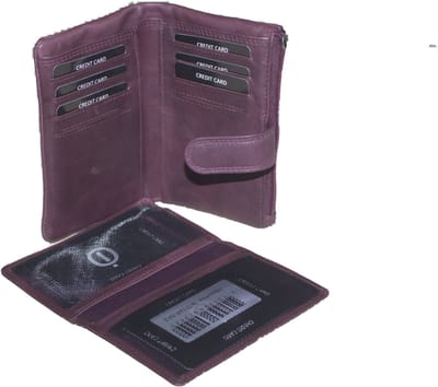 OI paarse leren damesportemonnee zeer zacht / soft lederen damesbeurs met uitneembaar pasjesmapje en verborgen vak / portemonnee met rits / paars aubergine kleurig leer / 721Purple