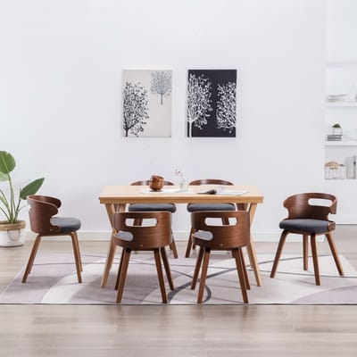vidaXL - Eetkamerstoelen - 6 - st - gebogen - hout - en - stof - donkergrijs