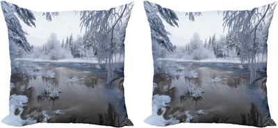 ABAKUHAUS winter decoratieve kussenhoes – 50x50 cm – 2-delige set – Noordische sneeuw