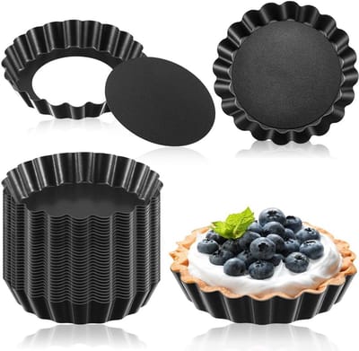 Mini Bakvormen - Quiche Vormpjes - Zelf Bakken - Afneembare Bodem - 32 Stuks - Zwart