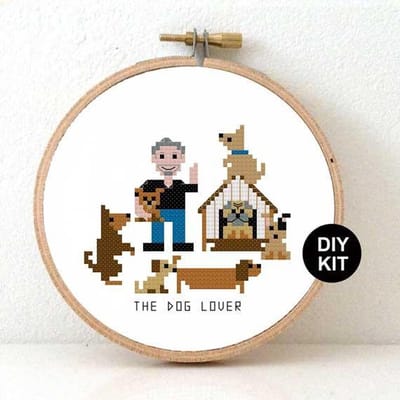 Hondenliefhebber borduurpakket | Hond Borduurpakket voor volwassenen | cadeau voor honden trainer maken | Borduurpakket inclusief borduurring, DMC borduurgaren, Aida borduurstof, borduurnaald en instructies