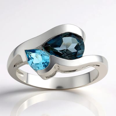 Cavill - Luxe Ring 925 Sterling Zilver met Palladium - 1,012 ct Peervormige Londen Blauwe & 0,425 ct Zwitserse Topaas - Elegant