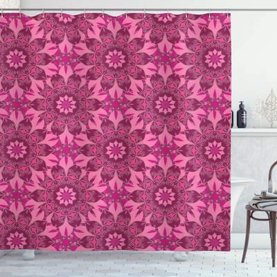 ABAKUHAUS douchegordijn – 175 x 180 cm – gebloemd polyester – roze magenta