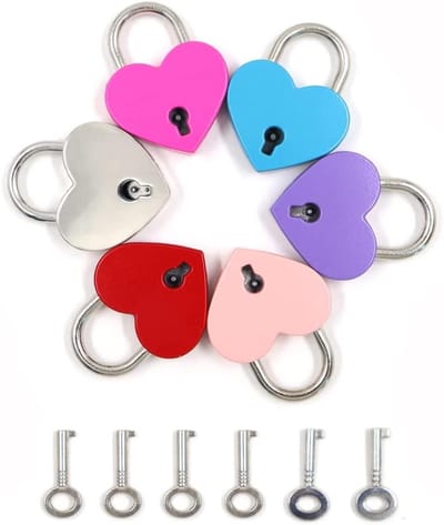 Set van 6 Mini Hartvormige Metalen Hangsloten met Sleutels voor Luggage, Dagboek en Sieradenopslag