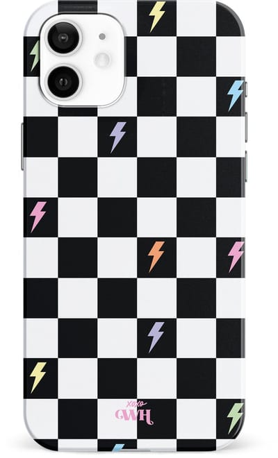 xoxo Wildhearts Thunderstruck - Single Layer - Hard Case geschikt voor iPhone 11 hoesje - Bliksem hoesje - Dames hoesje geschikt voor iPhone 11 hoesje - Case geschikt voor iPhone 11 hoesje - beschermhoes - geblokt - zwart / wit