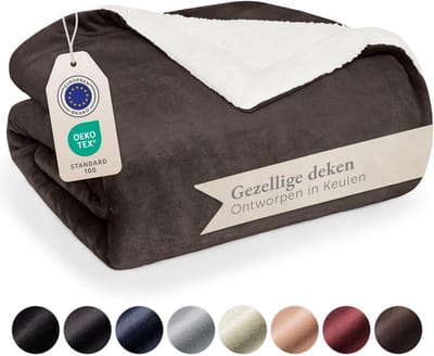 Sherpa Fleece Deken - Zachte Plaid - Gezelligheid Thuis - Dubbelzijdig Materiaal - 130 x 150 cm - Donkerbruin