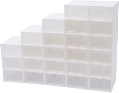 Transparante Schoenendozen - Opbergdozen Schoenen - Schoenen Opbergen - Stapelbaar en Stofdicht - 24 stuks - Wit