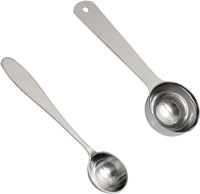 Set van 2 roestvrijstalen maatlepels met lange handgreep voor nauwkeurig afmeten van koffie, specerijen en ingrediënten, perfect als cadeau voor kookliefhebbers