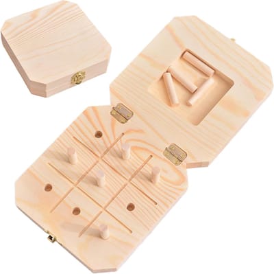 Houten Puzzelbord - Motoriek Spel - Cognitieve Ontwikkeling - 9 Gaten Ontwerp - 19x19x6 cm - Natuurlijk Hout
