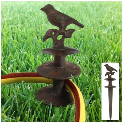 Decoratieve gietijzeren tuinslanggeleiders - set van 6 - vogelmotief in antieke look