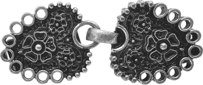 Vestsluiting - clip met haakje, klavertje vijf bloem, voor vest, sjaal of omslagdoek in kleur antiek zilver look.