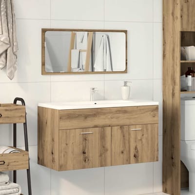 vidaXL - Badkamerkast - met - spiegel - bewerkt - hout - artisanaal - eikenkleurig