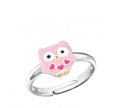 Kinderring - Uil Roze - Echt Zilver - Ring - Cadeau - Verjaardag - Communie