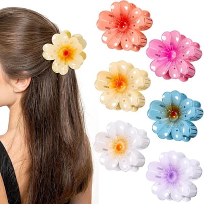 Famanu - Bloemenhaarklemmen, 6 stuks, antislip, bloemen, haaraccessoires, grote haarspelden voor dames, bloemen, kleurrijk, haarstyling-accessoires voor dik en dun haar