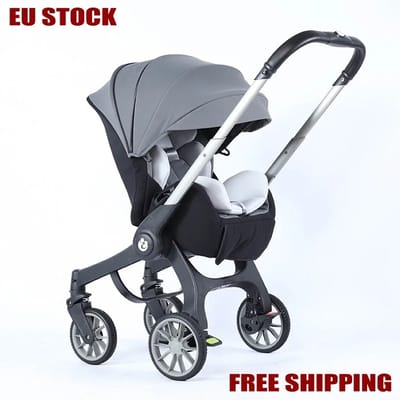 LUVCHAIN NIEUW 4-in-1 Babywandelwagen Multifunctionele Babykinderwagen Opvouwbare Mandvormige Zitting Lichtgewicht Reiswandelwagen Autostoeltje Grijs