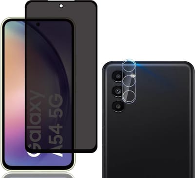 Privacy Screenprotector 3x en Camera lens protector 3x - Glasplaatje - Tempered glass Screen protector Geschikt voor: Samsung Galaxy A54 - Beschermglas
