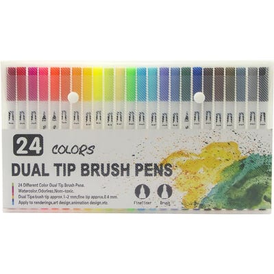 Ensemble de marqueurs artistiques à double pointe, 36 couleurs, pinceau Flexible et pointes Fineliner de 0.4mm, aquarelle 24 Colors