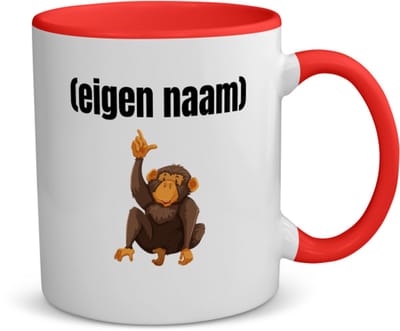 Akyol - aap met eigen naam koffiemok - theemok - rood - Aap - apen liefhebbers - leuk cadeau voor iemand die houdt van apen - cadeau - kado - 350 ML inhoud