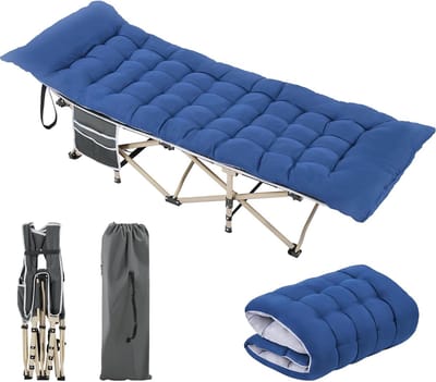 Campingbed, veldbed, inklapbaar met kussen voor volwassenen, XXL, 190 x 71 x 38 cm, opvouwbaar veldbed topper met matrastopper voor camping, tuin, binnen en buiten