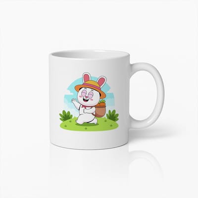 Vrolijke Konijnenboer Mok – Schattige Cartoon Konijn met Wortels Koffiebeker